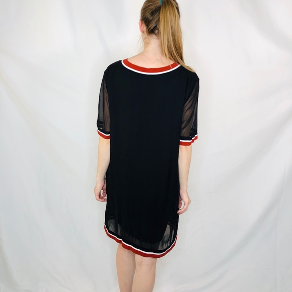 DKNY Varsity Stripe T Shirt Silk Dress Black 0260 - Picture 3 of 8